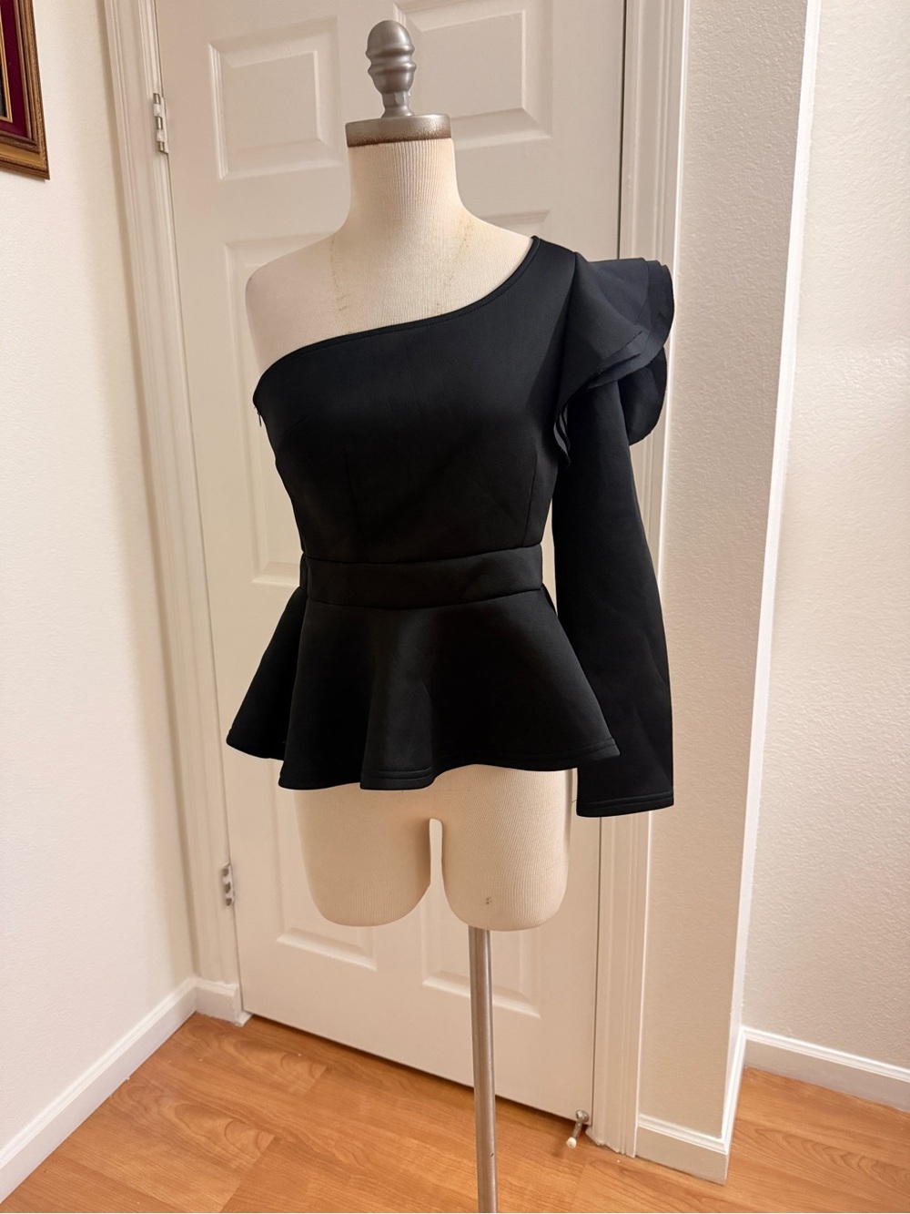 One-Shoulder Black Peplum Top